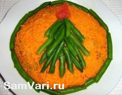 салат со стручковой фасолью Новогодняя елка